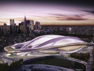 Na umeleckej snímke nový národný štadión, ktorý bol navrhnutý pre olympijské hry 2020 v Tokiu.