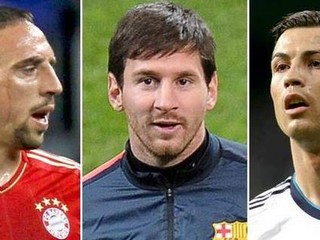 Ribéry, Messi a Ronaldo (zľava).