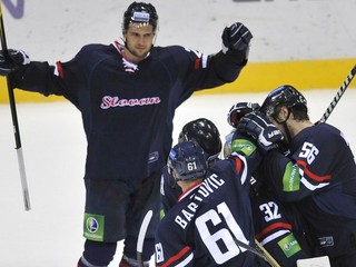 Radosť hráčov Slovana po víťazstve po samostatných nájazdoch.