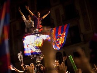 Oslavy titulu v Lige majstrov v Barcelone.