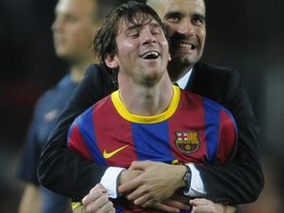 Lionel Messi s trénerom Guardiolom.