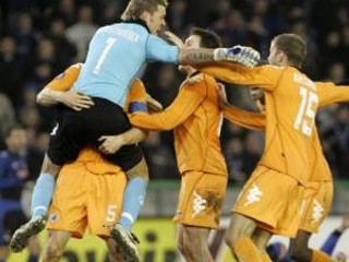 Radosť hráčov FC Kodaň z postupu do ďalšieho kola Pohára UEFA.