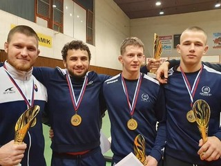 Košickí majstri Slovenska - zľava Michael Bodnár, Boris Makojev, Jakub Sýkora a Makar Vychivskij.