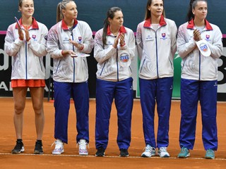Slovenský tím. Zľava Schmiedlová, Šramková, Čepelová, Rybáriková a Kužmová