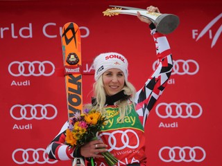 Rakúšanka Eva-Maria Bremová pri víťazstve v Jasnej v roku 2016.