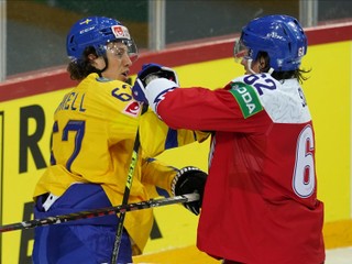 Momentka zo zápasu Švédsko - Česko na MS v hokeji 2021. 