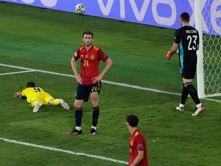 Marcus Berg leží na trávniku po nepremenenej šanci v zápase Švédsko - Španielsko. 