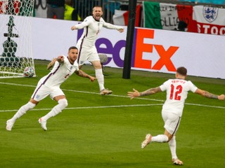 Luke Shaw po góle vo finále ME vo futbale (EURO 2020 / 2021): Taliansko vs. Anglicko.