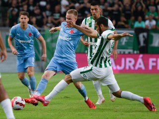 Momentka z prvého zápasu 3. predkola Ligy majstrov Ferencváros Budapešť - SK Slavia Praha.