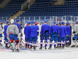 Slovenskí hokejisti na tréningu pred olympijskou kvalifikáciou v Bratislave.