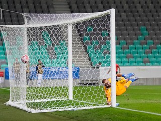 Brankár Jan Oblak dostáva gól po hlavičke Róberta Boženíka. Ďalšie už Slováci nepridali.