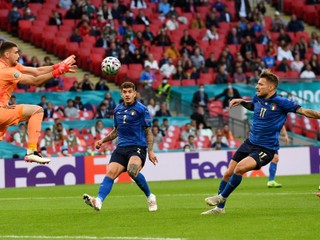 Momentka zo zápasu Taliansko - Španielsko na EURO 2020 / 2021.