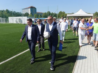 Na slávnostnom otvorení ihriska v Brezne bol prítomný aj prezident SFZ Ján Kováčik.