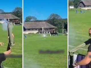 Muž, ktorý mieril raketu na futbalistov.