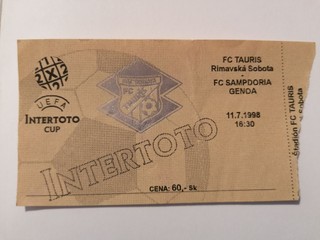 Lístok na zápas Intertoto Cup Tauris Rimavská Sobota - Sampdoria Janov.