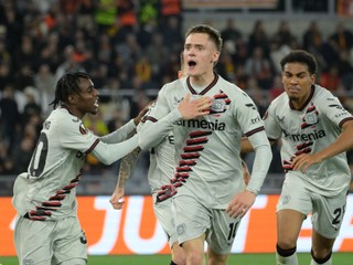 Leverkusen's Florian Wirtz celebrates after scoring their side's first goal of the game during the UEFA Europa League semifinal first leg soccer match between AS Roma and Bayer 04 Leverkusen at the Olympic stadium in Rome, Italy, Thursday, May 2, 2024. (Fabrizio Corradetti/LaPresse via AP)

- calcio;stadio Olimpico Roma;2 maggio 2024;andata;semifinale;Europa League 2023/2024;UEFA;AS Roma;Bayer 04 Leverkusen