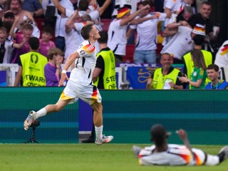 Florian Wirtz sa teší zo svojho gólu v zápase Španielsko - Nemecko  na EURO 2024.