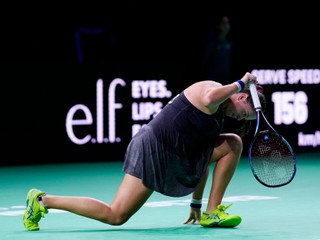 Slovakia's Viktoria Hruncakova during her match against Australia's Kimberly Birrell in the Billie Jean King Cup Finals, at the Martin Carpena Sports Hall, in Malaga, southern Spain, on Sunday, Nov. 17, 2024. (AP Photo/Manu Fernandez)