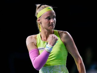 Slovakia's Rebecca Sramkova celebrates a point against Australia's Ajla Tomljanovic during the Billie Jean King Cup Finals, at the Martin Carpena Sports Hall, in Malaga, southern Spain, on Sunday, Nov. 17, 2024. (AP Photo/Manu Fernandez)