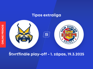 HK Spišská Nová Ves - HKM Zvolen: ONLINE prenos z 1. zápasu štvrťfinále play-off Tipos extraligy.