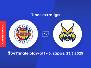 HKM Zvolen - HK Spišská Nová Ves: ONLINE prenos z 3. zápasu štvrťfinále play-off Tipos extraligy.