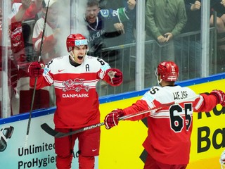 Denmark's Patrick Russell, left, celebrates with teammate Christian Wejse after scoring during the group B match between Denmark and Norway at the IIHF Ice Hockey World Championships in Herning, Denmark, Saturday, May 17, 2025. (Claus Fisker/Ritzau Scanpix via AP)
- Sport;Ice-hockey;Czechia;Kazakhstan;Tjekkiet