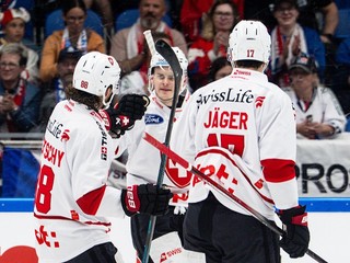 Švajčiarski hokejisti na turnaji České hokejové hry 2025.