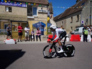 Spain's Marc Soler competes during the fifth stage of the Tour de France cycling race, an indivdual time-trial over 33 kilometers (20.5 miles) with start and finish in Caen, France, Wednesday, July 9, 2025. (AP Photo/Mosa'ab Elshamy)