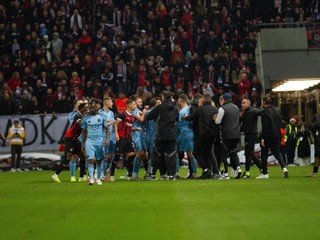 Šarvátka na konci zápasu 11. kola Niké ligy Spartak Trnava - Slovan Bratislava.