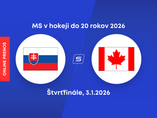 Slovensko - Kanada, ONLINE prenos zo štvrťfinále MS v hokeji do 20 rokov 2026 (U20).