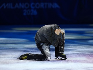 Ilia Malinin na exhibícii na ZOH 2026 v Miláne.