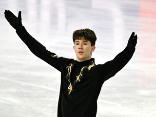 Adam Hagara počas voľnej jazdy na MS v krasokorčuľovaní 2026. 