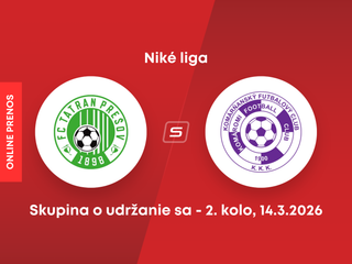 FC Tatran Prešov - KFC Komárno: ONLINE prenos zo zápasu 2. kola skupiny o udržanie sa v Niké lige.