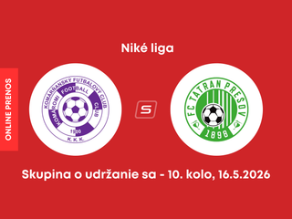 KFC Komárno - FC Tatran Prešov: ONLINE prenos zo zápasu 10. kola skupiny o udržanie sa v Niké lige.