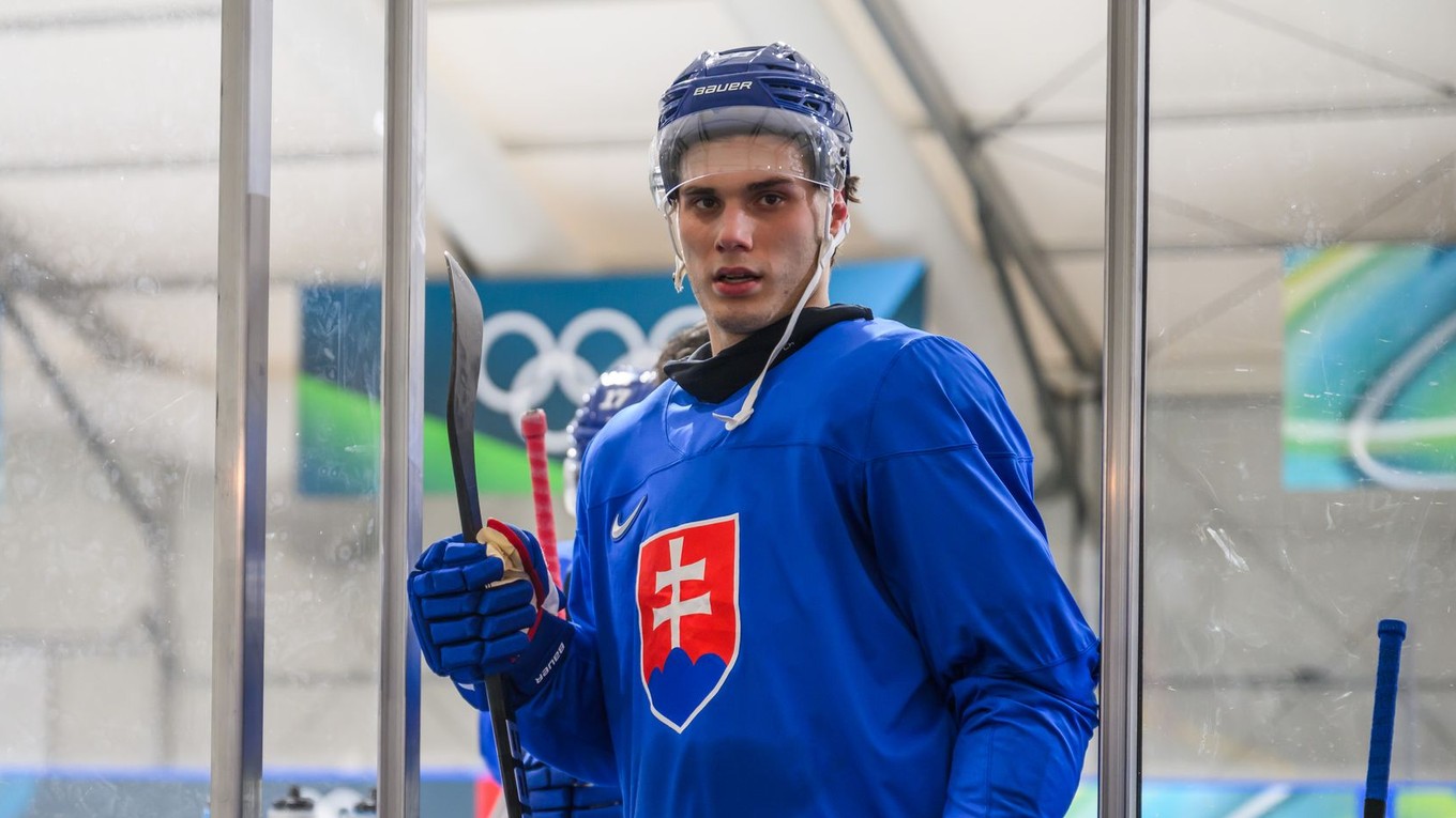 Juraj Slafkovský na tréningu počas ZOH 2026.