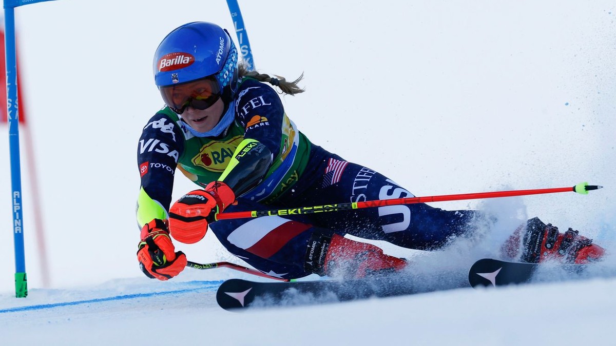 Mikaela Shiffrinová v 1. kole obrovského slalomu v Söldene.