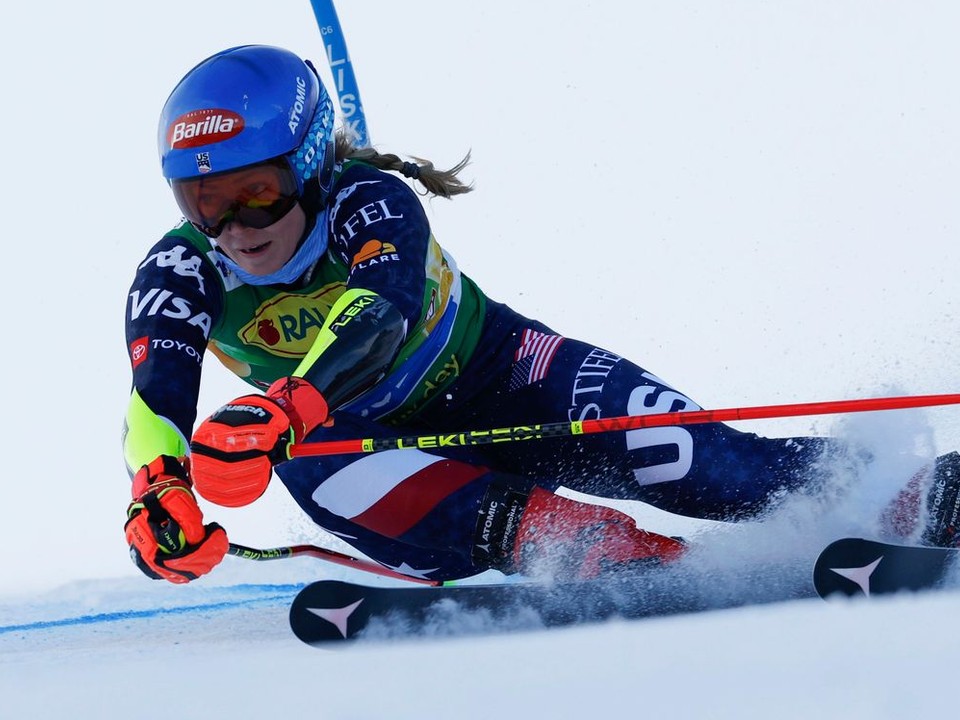 Mikaela Shiffrinová v 1. kole obrovského slalomu v Söldene.