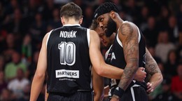 Porada hráčov BC Prievidza počas odvetného kvalifikačného zápasu Európskeho pohára FIBA (EP FIBA) medzi BC Prievidza - KK Cibona Záhreb.