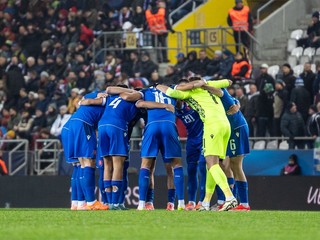 Futbalisti Slovenska pred zápasom so Severným Írskom.