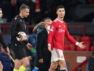 Cristiano Ronaldo v zápase Ligy majstrov Manchester United - Atlético Madrid.