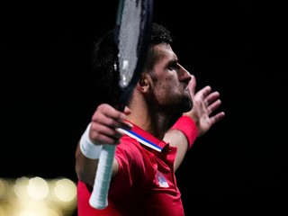 Srbský tenista Novak Djokovič vo štvrťfinále Davis Cupu 2023.