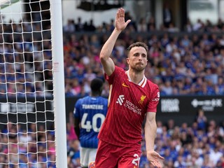 Diogo Jota sa teší po strelenom góle v zápase Ipswich Town - Liverpool FC v Premier League v auguste 2024.