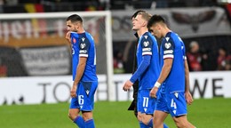 Na snímke hráči Slovenska, sprava Adam Obert, Tomáš Bobček a Dávid Hancko.