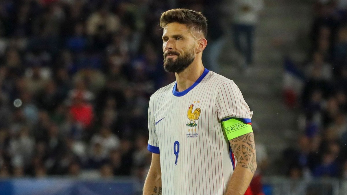 France's Olivier Giroud reacts during the international friendly soccer match between France and Canada at the Matmut Atlantique stadium in Bordeaux, southwestern France, Sunday, June 9, 2024. (AP Photo/Yohan Bonnet)
- XFRIENDLYX