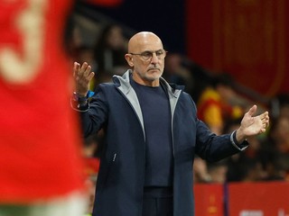 Na snímke tréner Španielska Luis de la Fuente reaguje v prípravnom zápase Španielsko - Egypt.