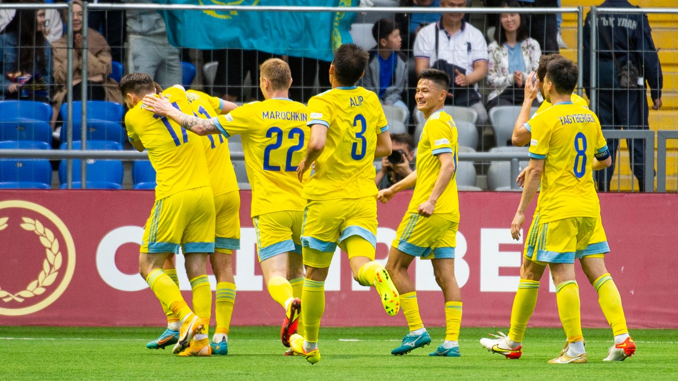 Radosť futbalistov Kazachstanu v Lige národov.