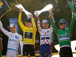 Geraint Thomas v žltom drese pre víťaza Tour de France 2018.