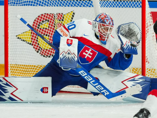 Adam Gajan v zápase Slovensko - Švajčiarsko na MS v hokeji do 20 rokov 2024.