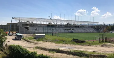 Aktuálny stav výstavby futbalového štadióna AS Trenčín. 