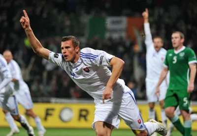 Ján Ďurica oslavuje vyrovnávajúci gól v zápase Slovensko - Írsko 1:1 (Kvalifikácia ME 2008 v Žiline)